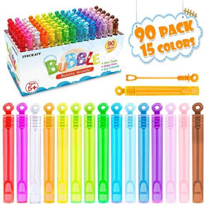 INSCRAFT Bubble Wand, 90 Pack Mini Bubble Wands Bulk 15 Colors for Halloween, Summer Toys, Wedding, Outdoor Indoor Activity Use, Bubbles Party Favors, Gifts for Kids Toddlers
