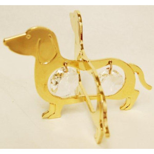 Mascot 24K Gold Plated Dachshund Dog Ornament Sun Catcher w/Swarovski Crystals - Romantic Gift for her Birthday, Anniversary, Wedding, or Home Decorations