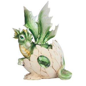 StealStreet SS-G-71465 Green Baby Dragon in Eggshell with Gem Figurine, 5.75"