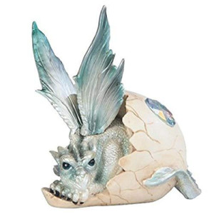 StealStreet SS-G-71470 Baby Dragon Resting in Eggshell with Gem Figurine, 5"