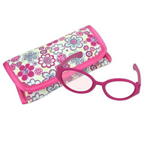 Sophia's Hot Pink Doll Eyeglasses with Plastic Oval Frame & Flower Print Fabric Case Accessory 2 Piece Set for 18" Dolls, Hot Pink