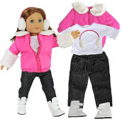 Winter Snow Doll Outfit for 18" Dolls - 5 Piece Clothes Costume Set Includes Jacket, Shirt, Jeans, Boots, & Earmuffs
