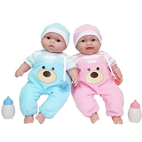Twins 13" Realistic Soft Body Baby Dolls | JC Toys - Berenguer Boutique | Twins Gift Set with Removable Outfits and Accessories | Pink and Blue | Caucasian | Ages 2+