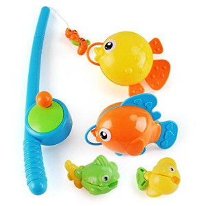 Liberty Imports Rod and Reel Fishing Game Bath Toy Set for Kids with Fish and Fishing Pole