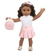 Casual School Doll Outfit for American 18" Girl Dolls (5 Piece Set) - Costume Clothes Include Shirt, Skirt, Shoes, Backpack, & Hairband