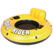 Bestway CoolerZ Rapid Rider 53" Inflatable Blow Up Pool River Tube Lake Lounger Float with 2 Cup Holders, Handles, Backrest and Mesh Bottom, Yellow