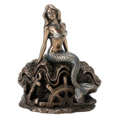 SUMMIT COLLECTION Art Nouveau Bronze Metal Colored Female Mermaid on Ocean Shell Figurine Display