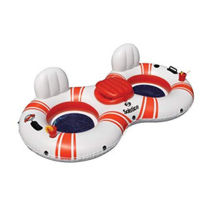 SOLSTICE Super Chill Inflatable River Raft Float Tube 2 Person With Cupholders, Cooler, Mesh Bottom, Backrest, Grab Handles Tie On Rope | For Rivers Lake Ocean Pool Floating Snow Heavy Duty Material
