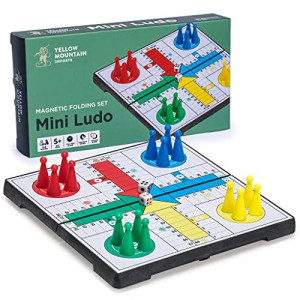 Yellow Mountain Imports Ludo Magnetic Folding Pocket-Size Travel Board Game Set - 6.5 Inches