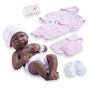 8 piece Layette Baby Doll Gift Set | JC Toys - La Newborn Nursery | 14" Life-Like African American Newborn Doll w/ Accessories | Pink | Ages 2+