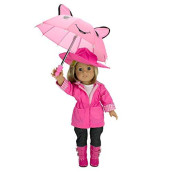 Dress Along Dolly Rainy Day Doll Outfit for American 18" Girl Dolls (6 Piece Set)- Premium Handmade Costume Clothes Includes Raincoat, Umbrella, Boots, Hat, & Shirt