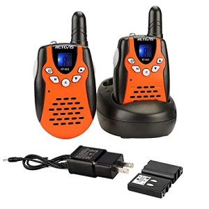Retevis RT-602 Walkie Talkies Rechargeable,Toy with Lithium Batteries,Charger Station,22 CH,Flashlight,Kids Gifts for Boys Girls,Neighborhood,Camping(2 Pack,Orange)