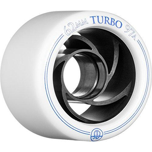 Rollerbones Turbo 97A Speed/Derby Wheels with an Aluminum Hub (Set of 8), 62mm, White