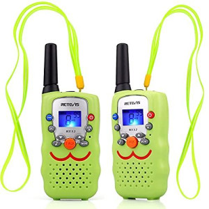 Retevis RT32 Walkie Talkie for Kids,with Lanyard 22 CH Smiling Kid Walkie Talkie,VOX Flashlight,Christmas Gifts Toys for Boys Girls,Camping,Hiking,Garden Outdoor Indoor(Green,2 Pack)