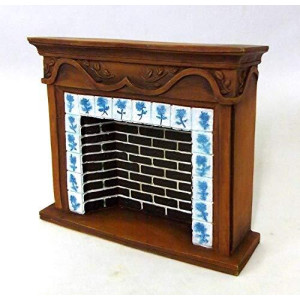 Town Square Miniatures Dolls House 1:12 Scale Miniature Furniture Resin Walnut Brick Delft Fireplace