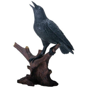 YTC 8.25 Inch Raven Bird Figurine Standing on Branch, Black and Brown