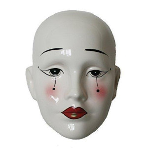 Porcelain Mask Pierrot , White Color with Tear Drops, Size: 6" (H) X 5" (W) X 4.5" (D) for Wall Display, Perfect for a Home Decoration