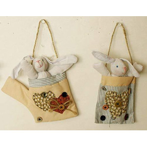 Two Rag Dolls Rabbits in The Bags Two Different Kinds, for Wall Decoration