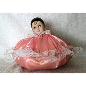 Porcelain Dolls Pierrot Head, with Pillow Body Pink, Like Tumbler, 10 Inches (L) X 10 Inches (W) X 8 Inches (D)