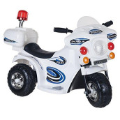 Ride On Motorcycle for Kids - 3-Wheel Battery Powered Motorbike for Kids Ages 3 -6 - Police Decals, Reverse, and Headlights by Lil Rider (White)