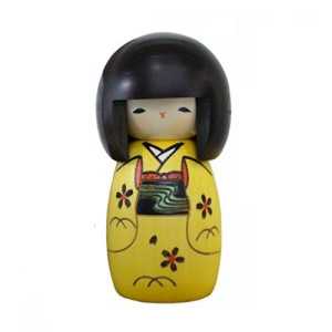 Usaburo Sosaku Kokeshi Doll Osanago Yellow Color Small Size Made in Japan