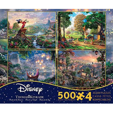 THOMAS KINKADE FANTASIA LADY & THE TRAMP WINNIE THE POOH TANGLED DISNEY DREAMS COLLECTION 4 IN 1 JIGSAW PUZZLE SET 500 pieces