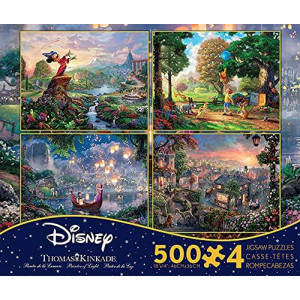 THOMAS KINKADE FANTASIA LADY & THE TRAMP WINNIE THE POOH TANGLED DISNEY DREAMS COLLECTION 4 IN 1 JIGSAW PUZZLE SET 500 pieces