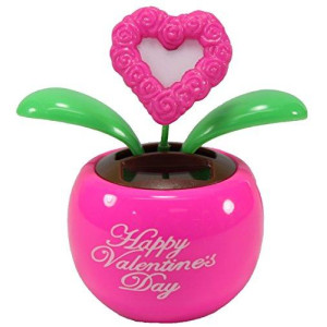 Lovers' Gift 1 Pink Heart in Pink Pot Solar Toy Valentine's Day Flowers Home Decor Car Dashboard Office Desk Display