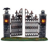 Department 56 Halloween Accessories for Village Collections Miniature Spooky Wrought Iron Gate Lit Figurine, 4.53-Inch, Multicolor