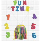 Click N Play 36 Piece Play Set of Bath Foam Letters & Numbers with Mesh Bag Organizer, Non Toxic & BPA Free, Colorful, Educational & Fun ABC Foam Bath & Shower Toys for Baby & Toddlers