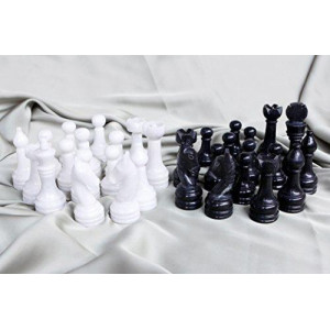 RADICALn Marble Big Board Games Complete Black and White Chess Figures - Suitable for 16 - 20 Inches Chess Board - Antique 32 Chess Figures Set - Completely Marble Handmade Non-Wooden Chess Pieces