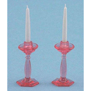 Dollhouse Miniature Chrysnbon Pink Candlesticks