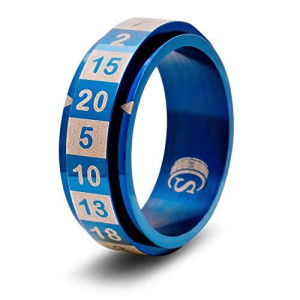 CritSuccess d20 Dice Ring with 20 Sided Die Spinner (Size 9 - Stainless Steel - Blue)