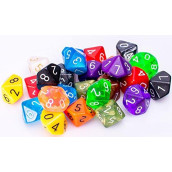 25 Count Assorted Pack of 10 Sided Dice - Multi Colored Assortment of D10 Polyhedral Dice