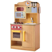 Teamson Kids Little Chef Florence Classic Kids Play Kitchen Toddler Pretend Play Set with Accessories, 2 Drawers, and Clock Wood Grain