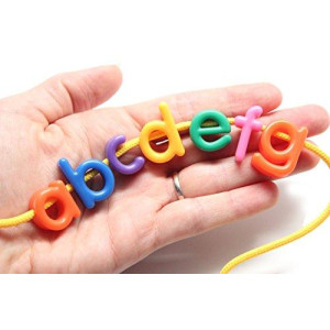 Lowercase Alphabet Lacing Beads Busy Bag - Perfect Fine Motor Learning Activity for Toddlers and Preschoolers. Sort by Shape and Color, Large Beads