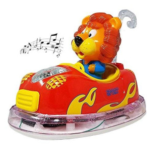 Haktoys ATS Bump & Go Kids' Favorite Animal Rider Bumper Car with Flashing LED Lights and Loud Sound | Toy for Toddlers, Kids, Boys and Girls | Safe and Durable | Lion or Tiger (Colors May Vary)