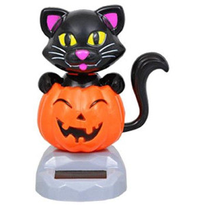 Solar Powered Dancing Halloween Black Cat with Pumpkin