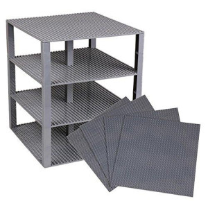 Classic Baseplates 10" x 10" Brik Tower by Strictly Briks | 100% Compatible with All Major Brands | Building Bricks for Towers, Shelves and More | 4 Base Plates & 30 Stackers in Gray