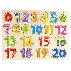Imagination Generation Numbers Chunky Puzzle Board (0 to 20) -Learn Your Numbers with Professor Poplar's Wooden Pegged Puzzles | Children's Educational Toys | Numbers