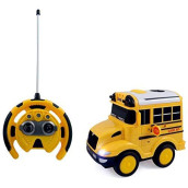 PowerTRC R/C School Bus Radio Control Toy Car for Kids | Steering Wheel Remote | Lights and Sounds