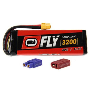 Venom Fly Series 30C 3S 3200mAh 11.1V LiPo Battery - Includes 12 AWG Soft Silicone Wire Connector, Patented Universal Plug/Adapter System Compatible with Deans and EC3 Plug Types
