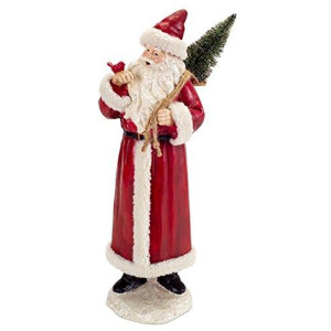 Melrose 18.5" Rustic Red and White Santa Claus Christmas Figure with Cardinal and Tree