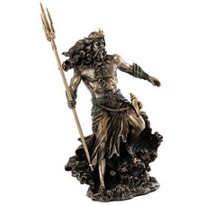 Top Collection Neptune Statue with Trident- Olympian God of The Sea and Horses Sculpture in Premium Cold Cast Bronze- 10.5-Inch Collectible Ancient Greek Roman Museum Grade Poseidon Figurine
