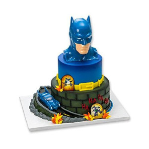 DecoSet Batman to the Rescue Cake Topper, 4 Piece Cake Decoration, Includes Batman Case With a Hidden Fold Out Batmobile Launcher, Free Wheeling Batmobile Car, and Joker and Penguin