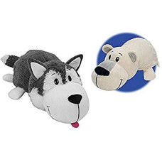 FlipaZoo 16" Husky Dog to Polar Bear Stuffed Animal, Husky/Polar Bear, 16"