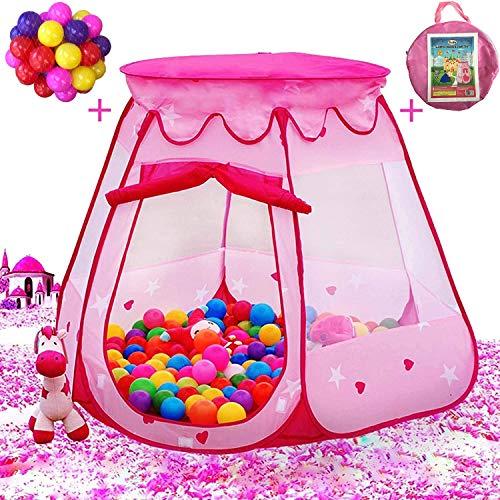 Playz Ball Pit Princess Castle Play Tent for Girls w/ 50 Balls Included - Pop Up Children Play Tent for Indoor & Outdoor Use - Playland Playhouse Tent w/ & Glow in The Dark Stars & Zipper Storage Case