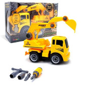 MUKIKIM Construct A Truck - Excavator. Take it Apart & Put it Back Together + Friction Powered(2-Toys-in-1!) Awesome Award Winning Toy That Encourages Creativity! 