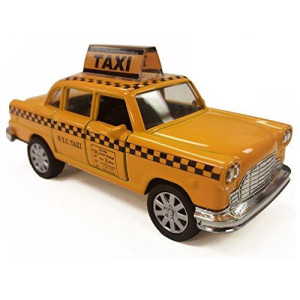 NYC Taxi in Yellow Cab with Pullback Action, Die Cast New York City Taxi Toy