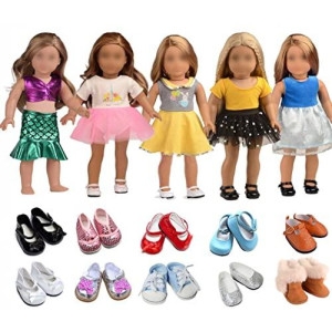 sweet dolly 7 Set Doll Clothes Shoes Outfits Fit American 18 Inch Girl Doll (Multicolor)